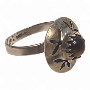 Vintage Taxco Mexico Sterling Silver & Tiger Eye Saucer Ring, Adjustable, Signed